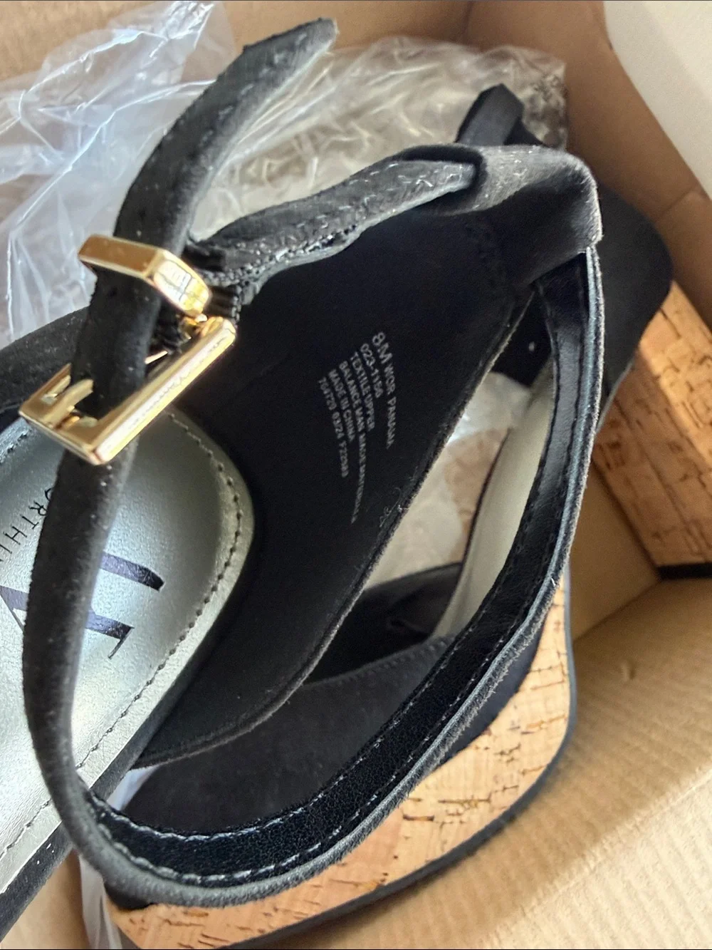 Worthington Black Suede Cork Block Heel Sandals